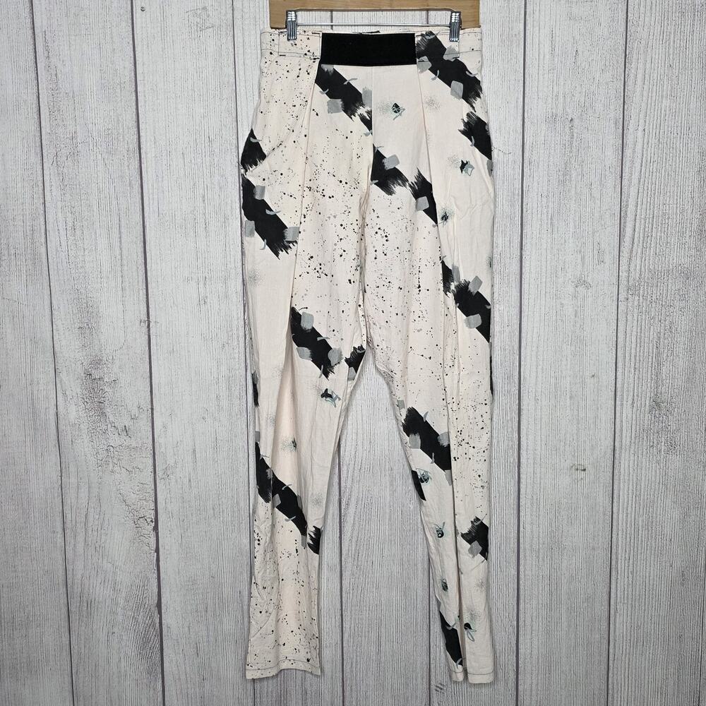 VTG Full Moon Pants Abstract Splatter Print High Waist Tapered 80s 90s - Large